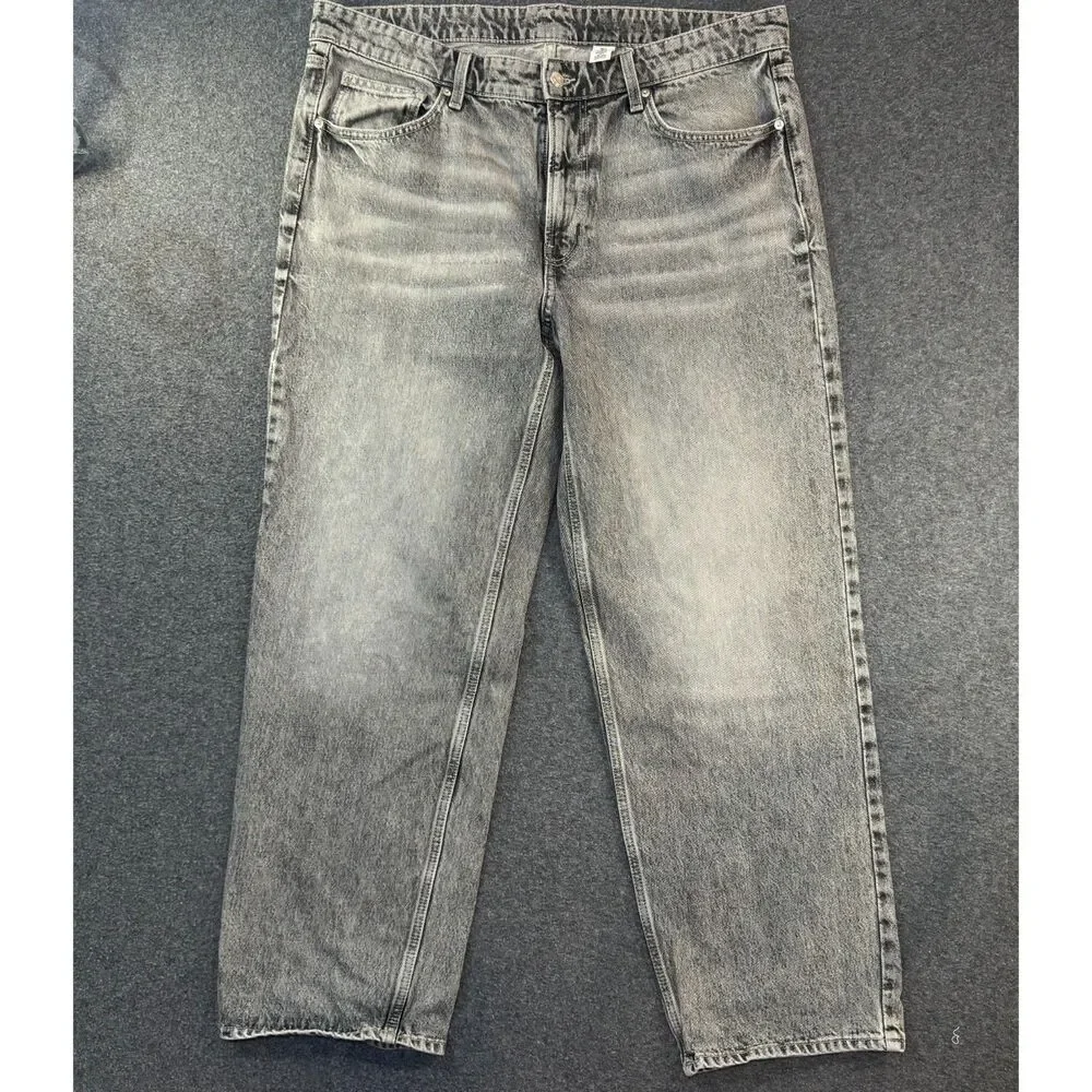 H&M &DENIM Baggy Low Waist Wide Leg Faded Grey Acid Wash Jeans
